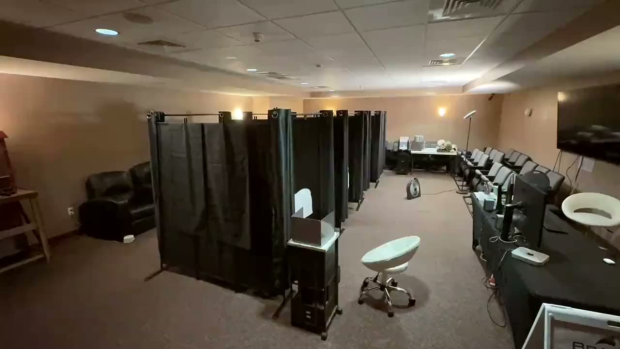 The Battle Creek room with technology stations in place